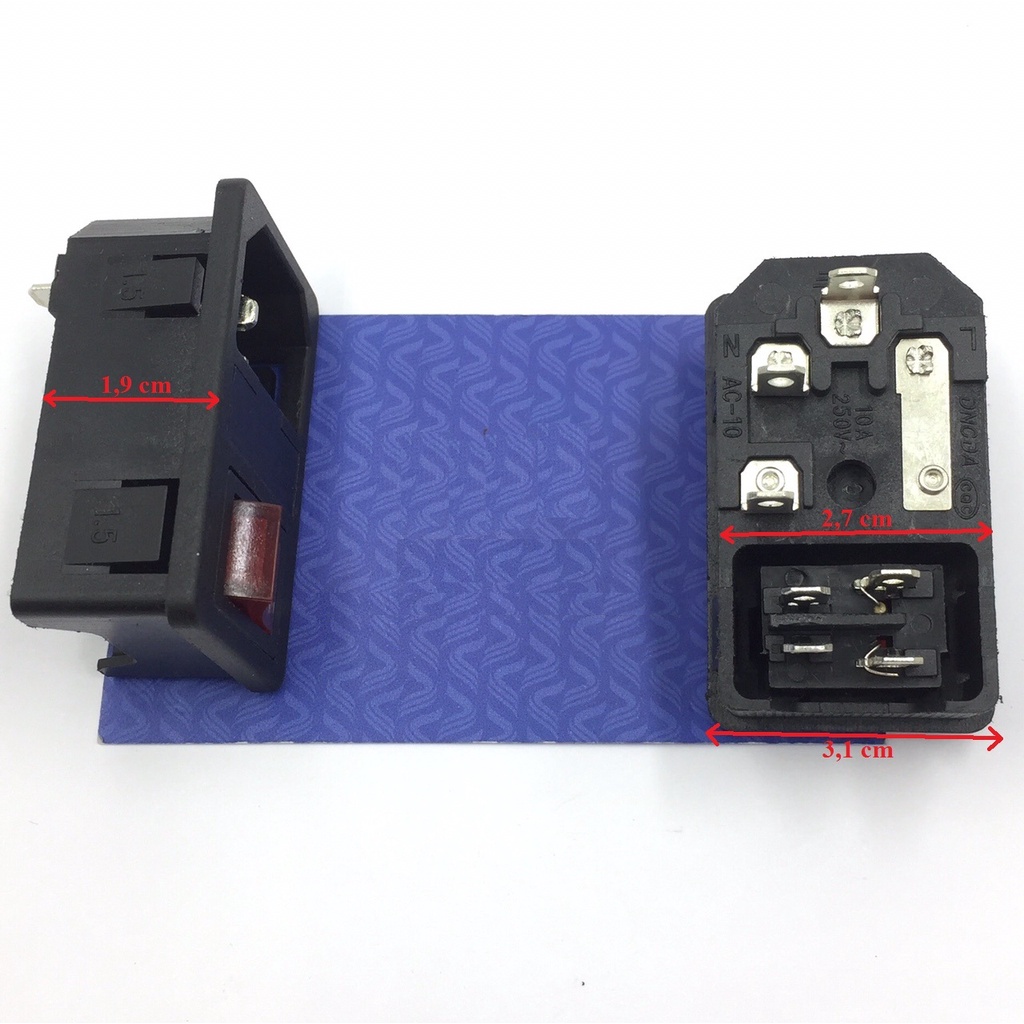 Ổ cắm jack nguồn 3 chân 10A 250V AC-01 AC có công tắc và cầu chì