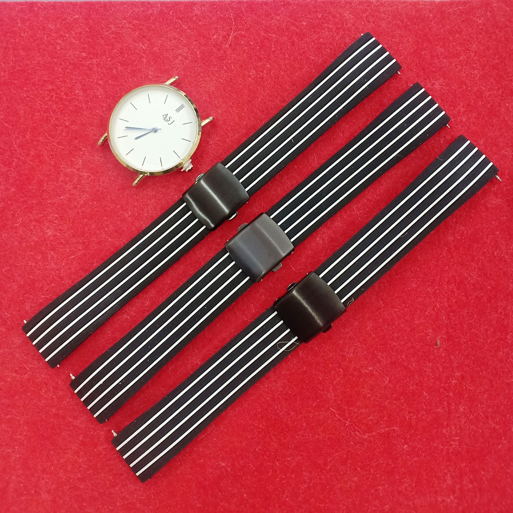 Dây Đồng Hồ Cao Su Thời Trang 4 sọc trắng - Dây đeo cao su mềm cho Seiko 18mm 20mm 22mm