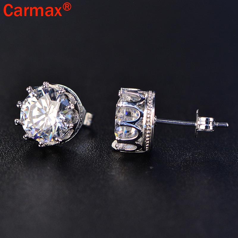 Khuyên tai hình vương miện đính đá moissanite nhân tạo thời trang