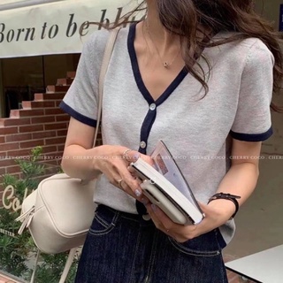 Áo len mỏng dáng khoác phối viền 60208 CHERRYCOCO