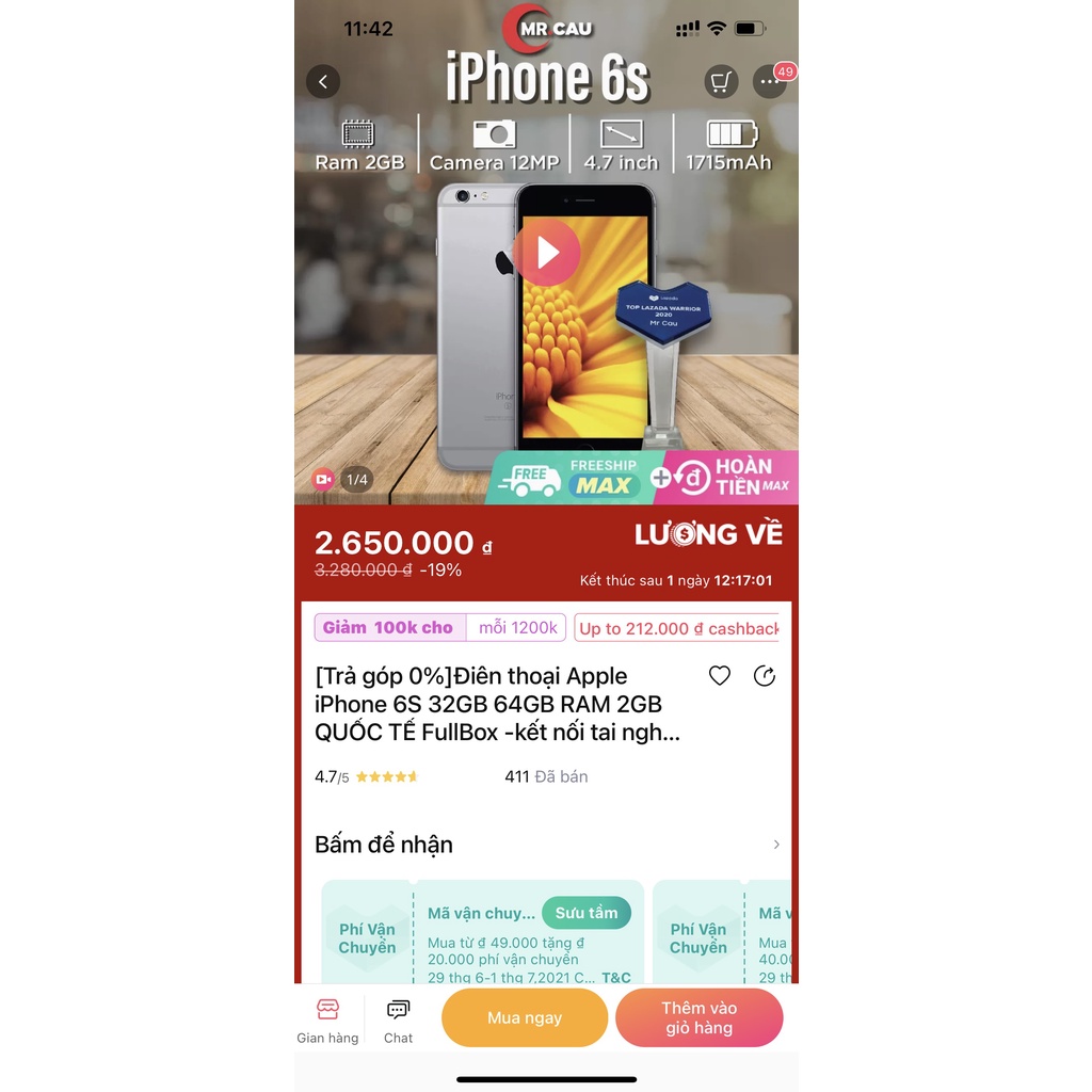 Điện thoại iPhone 6S - (32GB/64GB) Quốc Tế Chính Hãng Apple Đẹp Keng 99% FREESHIP - MRCAU