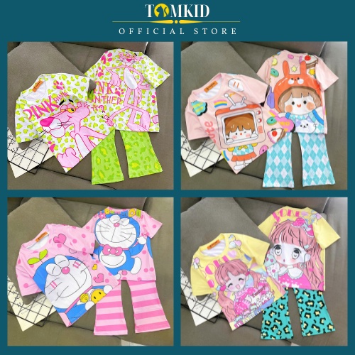 Đồ bé gái bộ tay ngắn quần dài cho bé quần ống loe áo rộng thun lạnh 3d loại 1 co giãn thoáng khí