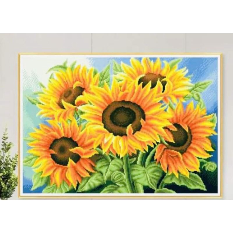 Hoa hướng dương vải 9ct kt 80x60