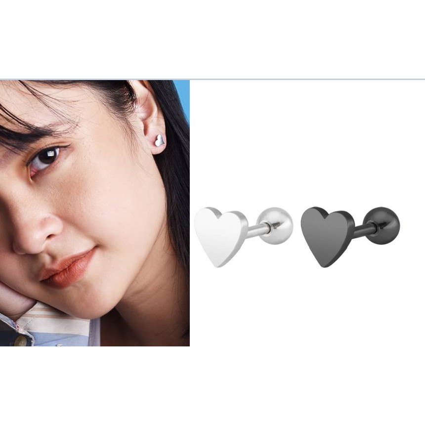 Khuyên titan trái tim đặc thép y tế không dị ứng xinh xắn