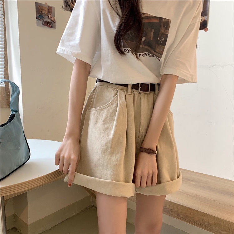 Quần Short Jeans Lưng Cao Ống Rộng Phong Cách Hàn Quốc Thời Trang Mùa Hè Cho Nữ