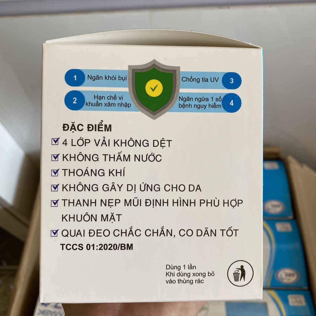 Combo 3 cái Khẩu trang y tế 4 lớp Bình Minh (Có giấy chứng nhận chất lượng + Tem Đảm bảo chất lượng)