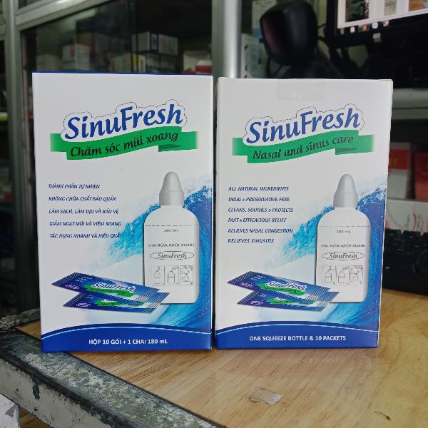 Bình rửa mũi Sinufresh 180ml kèm 10 gói muối