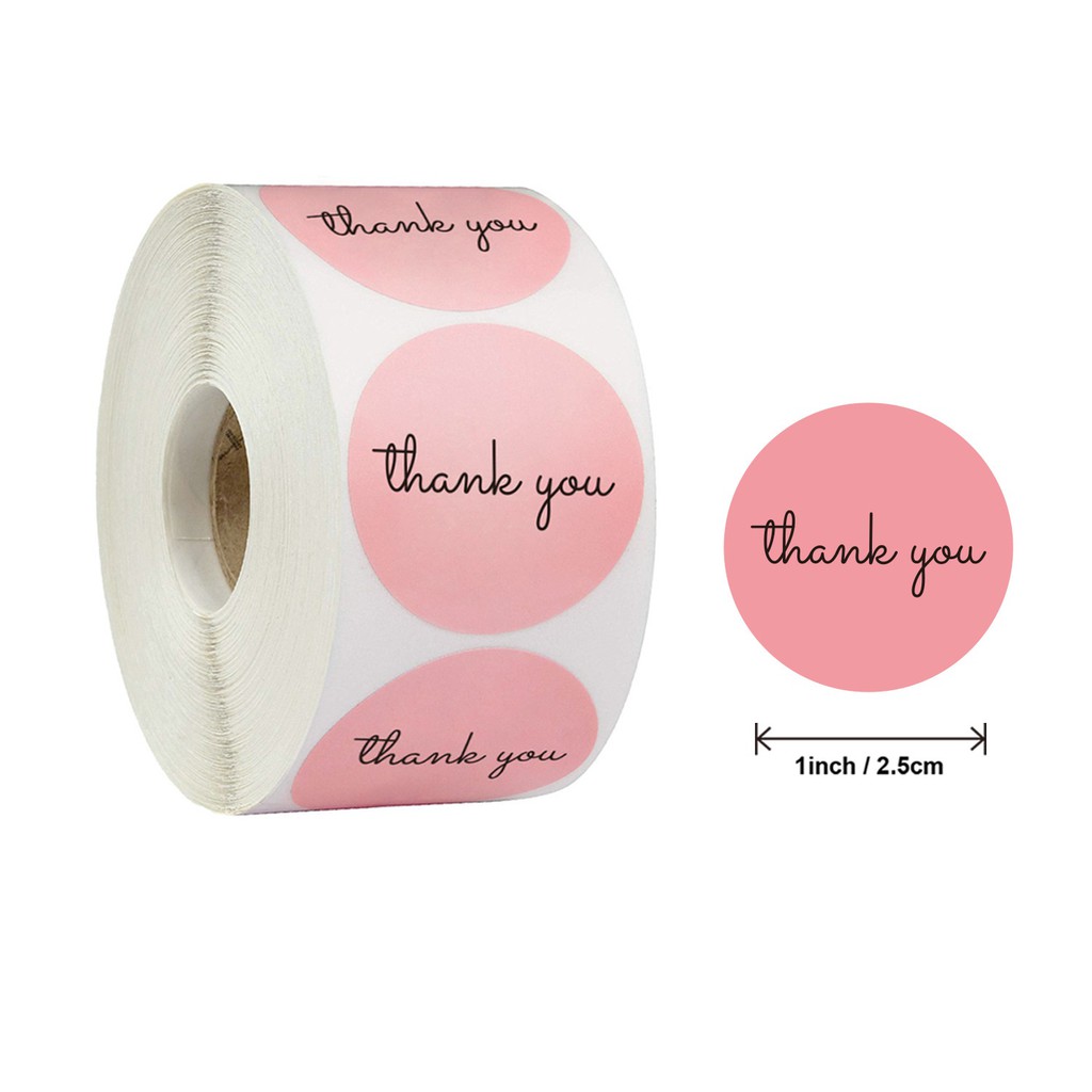 Cuộn 500 sticker nhãn dán Thank you - nền hồng phấn, vintage, đơn giản sang xịn