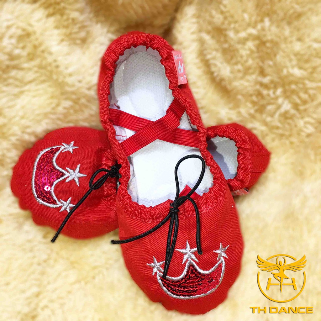 Giày múa Ballet cho bé gái | Giày múa ballet màu đỏ thêu vương miện