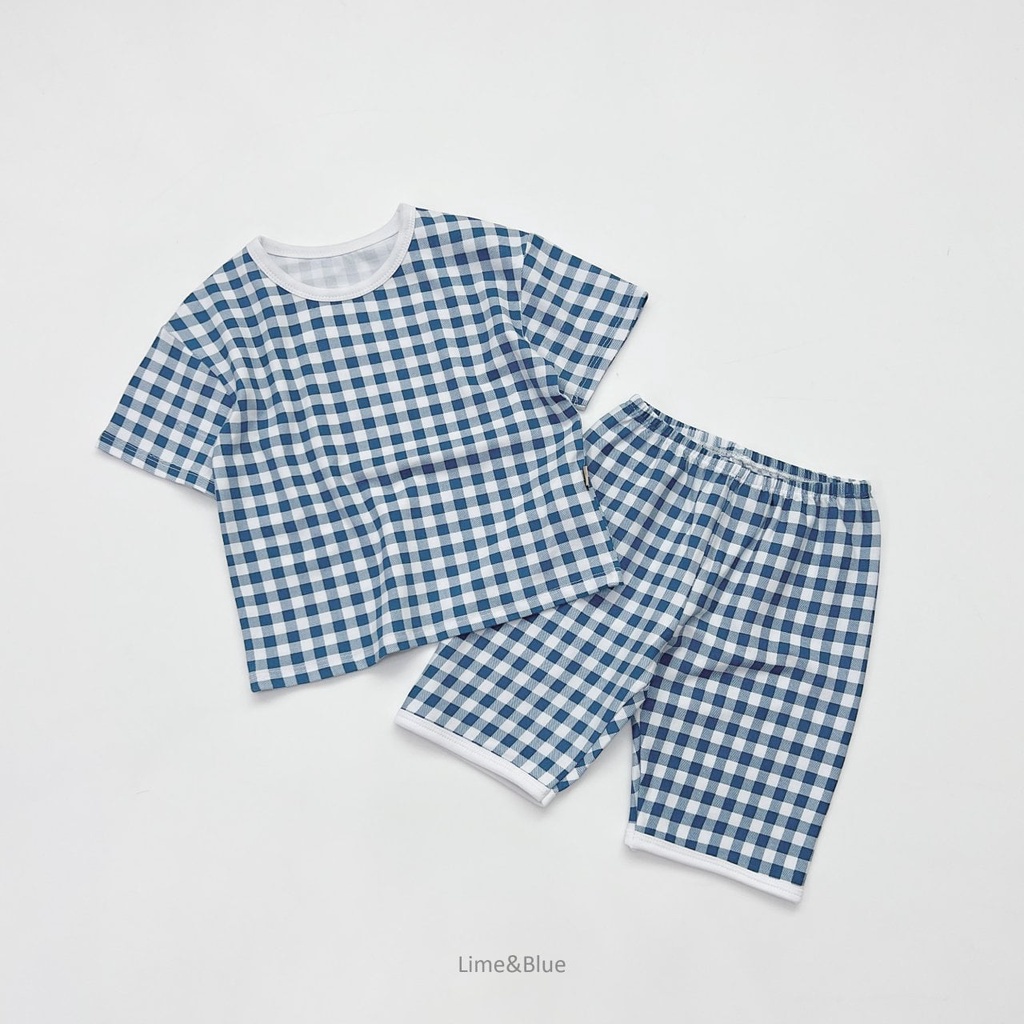 Lime&Blue Bộ đồ kẻ Check Check cho bé trai , bé gái
