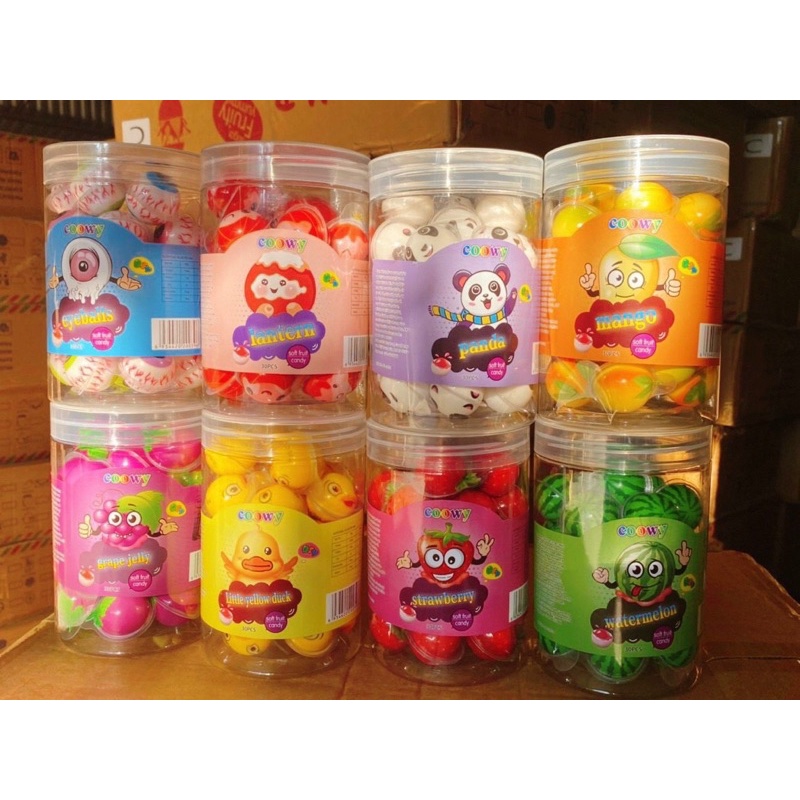 Hộp 30 viên kẹo CÓ NHÂN SIRO hình mắt/ dưa hấu/ xoài/ dâu tây/ vịt vàng