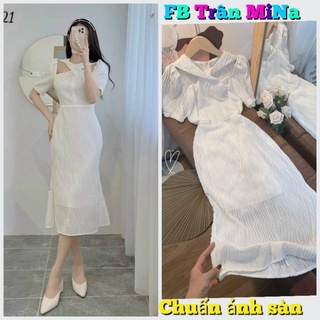 ĐẦM MIDI TRẮNG CHÉO CỔ YẾM