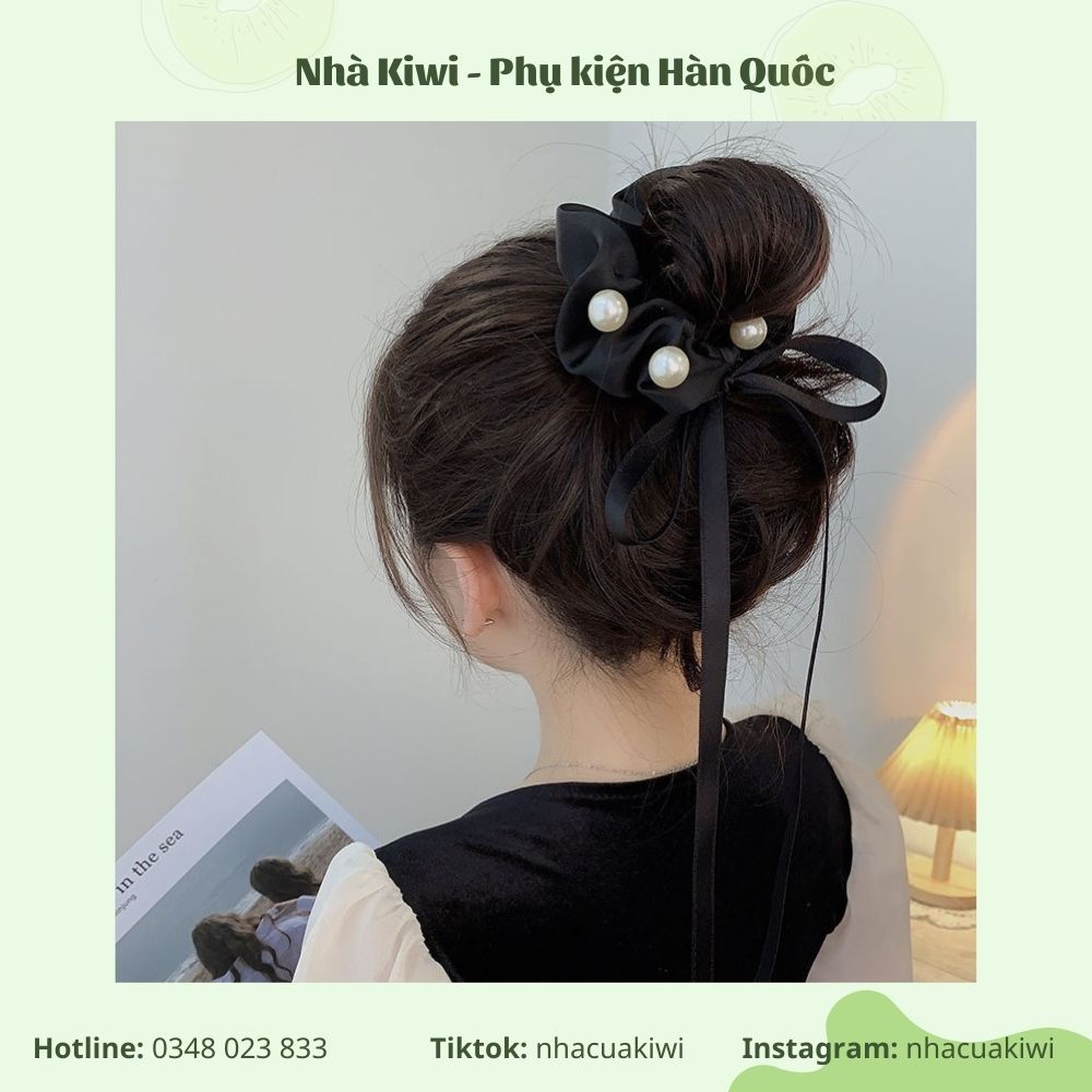 Đồ cột tóc scunchies màu đen phong cách Hàn Quốc