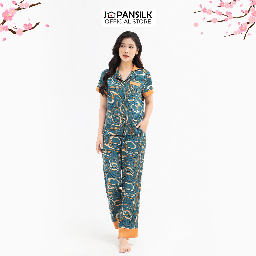 Bộ đồ ngủ Bigsize Pijama lụa Nhật cao cấp JAPANSILK, ngắn tay quần dài màu sắc tối giản tôn dáng