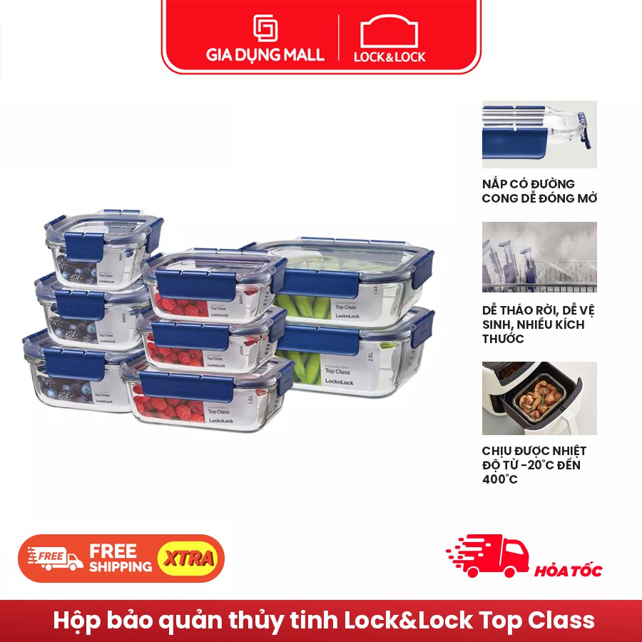 Hộp bảo quản thủy tinh Lock&Lock Top Class LBG - Xanh Dương (dung tích từ 300ml - 2000ml) - Hàng Chính Hãng