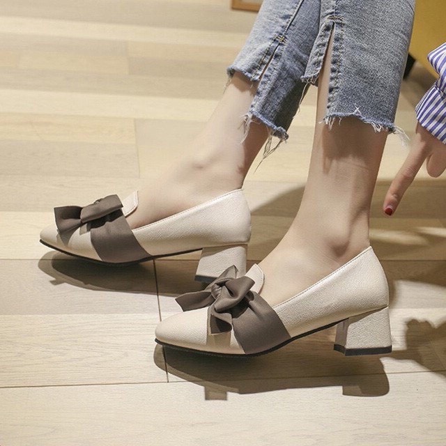 Giày Nữ 3 Phân Chất Da Đế Êm Trang Trí Nơ Phong Cách Size 35 - 39