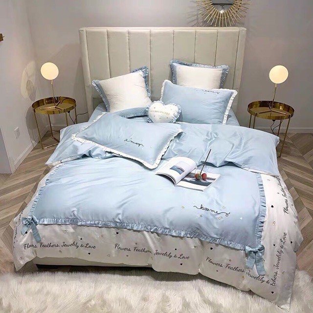 Siêu phẩm set chăn ga gối Kiss me phối 7 món cao cấp