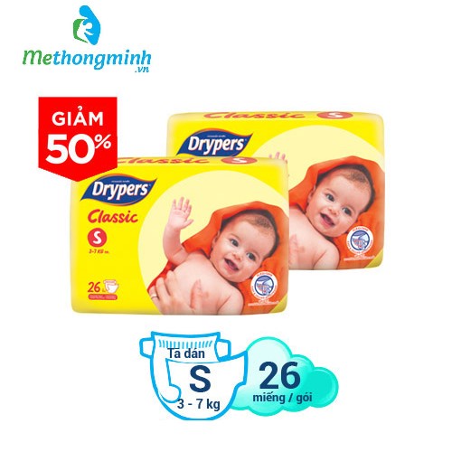 Tã dán trẻ em Drypers Classic S26/ M22/ L20 miếng