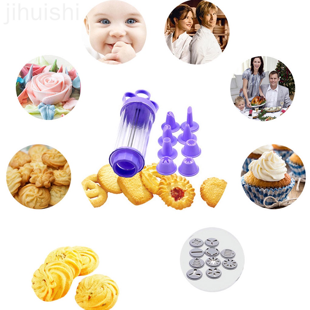 19pcs Cream Cake Making Maker Cookie Biscuit Pump Press Machine Flower Mouth Kitchen Mold Tools Set Random Flower Pattern jihuishi