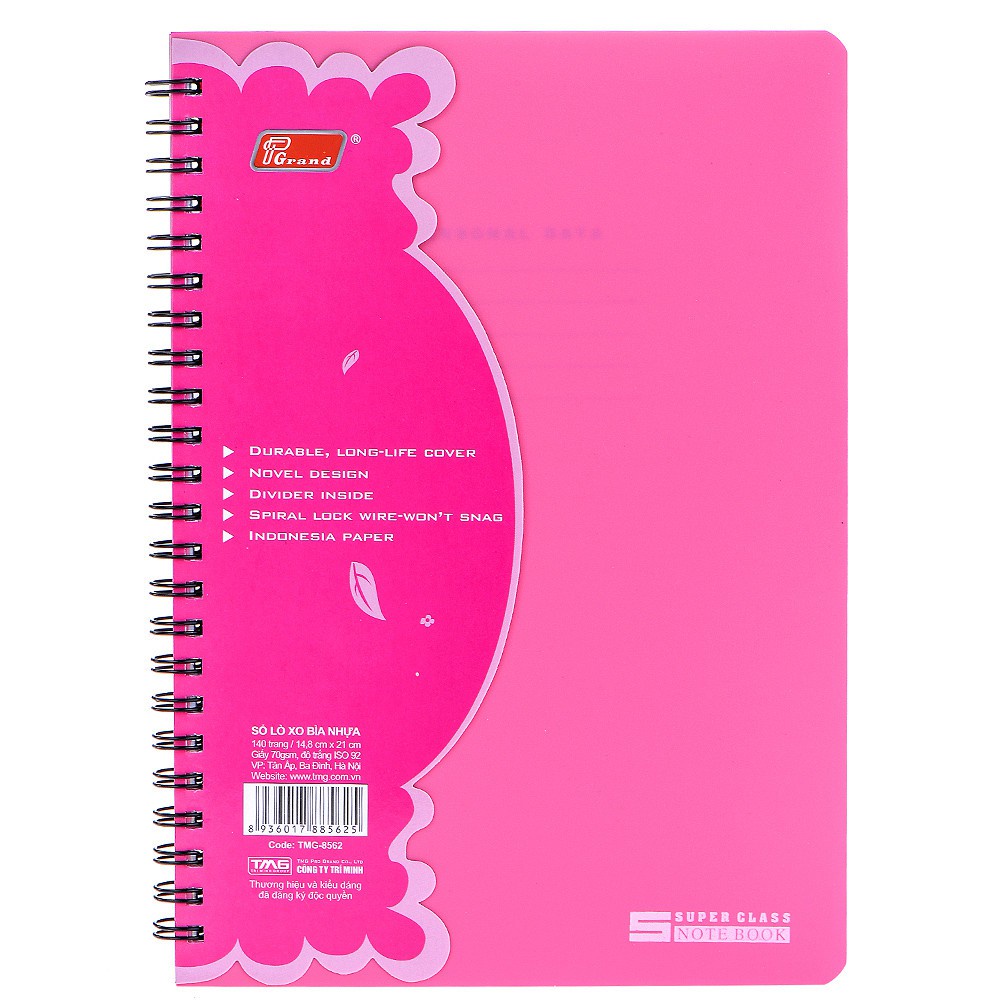 Sổ lò xo A4 / A5 bìa nhựa Pgrand TMG-8560 140 trang cao cấp - Giấy dày định lượng 70gsm -1 quyển -giao ngẫu nhiên