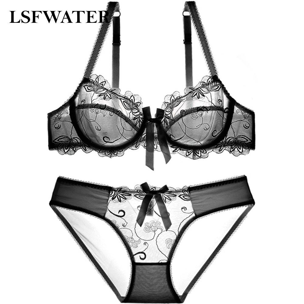 lsfwater77 Sexy Lace Mesh See-Through Bow-Knot Unlined Bralette  Sheer Bra Bra Set for Women  Novel