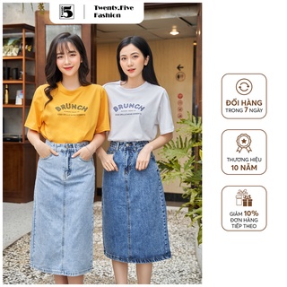 Áo thun nữ cổ tròn dáng rộng tay lửng in chữ Twentyfive 3734