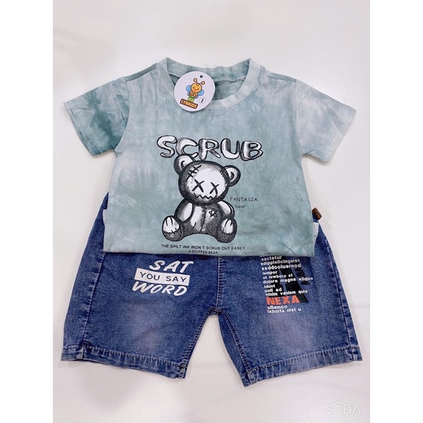 Set quần bò bé trai, set áo phông mix quần bò cho bé trai đi chơi đi học 8-15kg