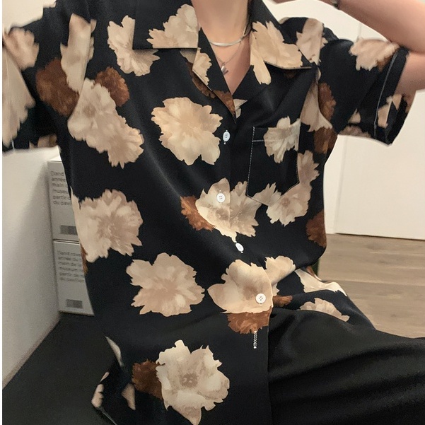 Áo Sơ Mi Họa Tiết Hoa Phong Cách retro hong kong Cho Cặp Đôi