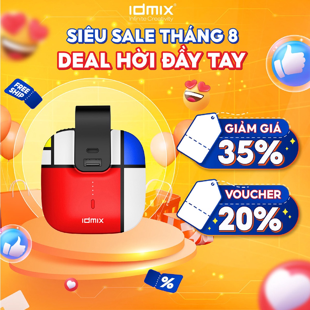 Pin sạc dự phòng Colorful IDMIX Travel gọn nhẹ dung lượng 5000mAh tích hợp sẵn cáp đa năng 2 cổng nối USB-A, USB-C