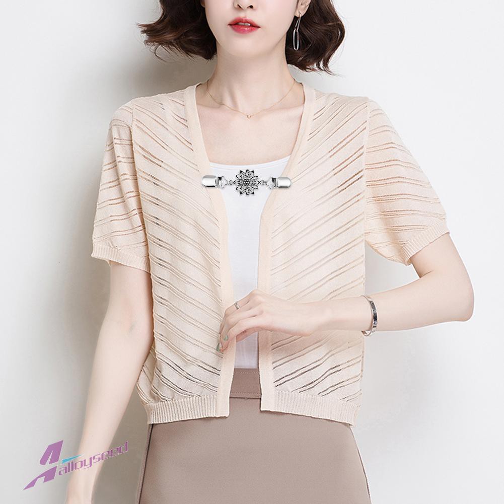 Hollow Flowers Alloy Cardigan Clip Women Sweater Blouse Shawl Clips Pins