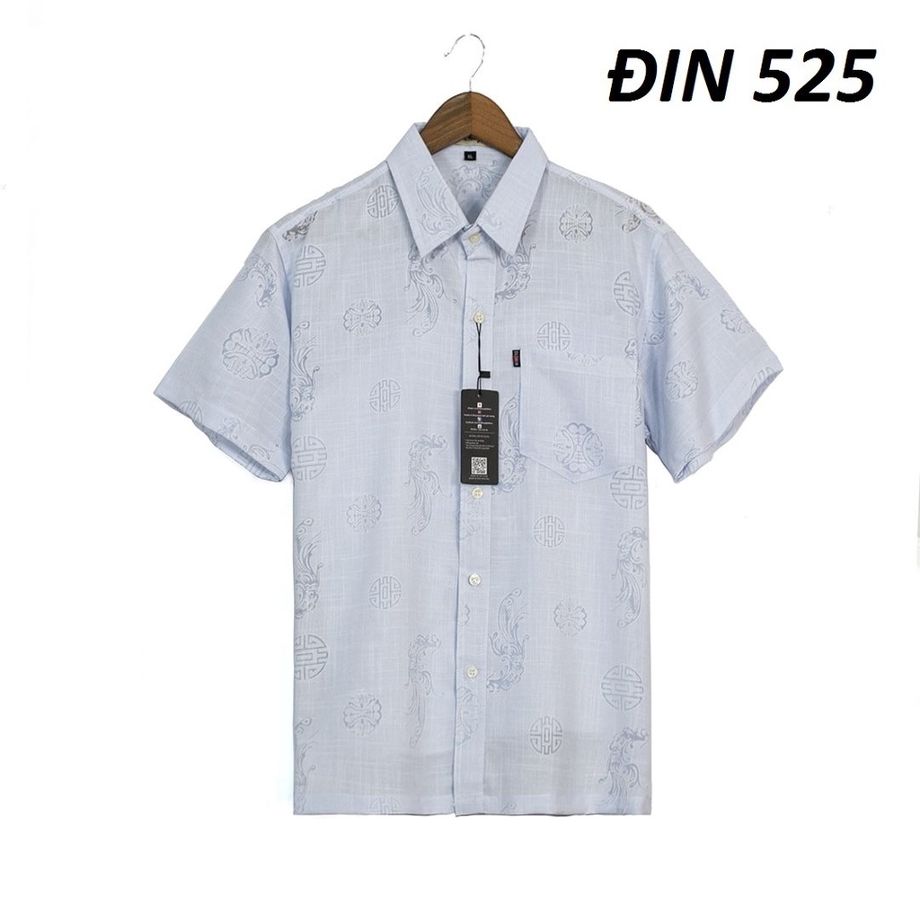 Áo sơ mi nam trung niên ngắn tay vải xô đũi chất vải mềm mát loại áo sơ mi in họa tiết đẹp ADUI12