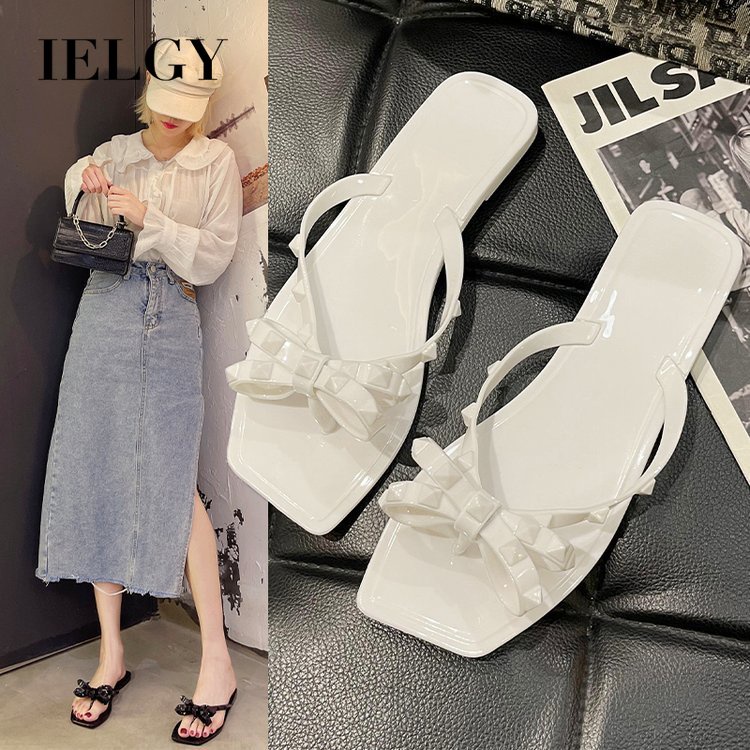 Dép Ielgy nhựa dẻo trong suốt đính nơ thời trang xinh xắn cho nữ