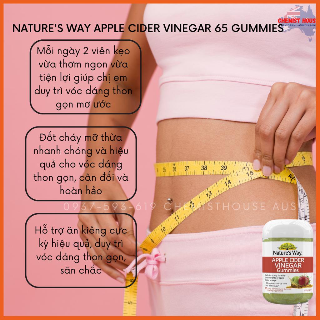 Thạch Giấm Táo Cái Giảm Cân An Toàn Hiệu Quả - Nature's Way Apple Cider Vinegar 65 Gummies Không Đường