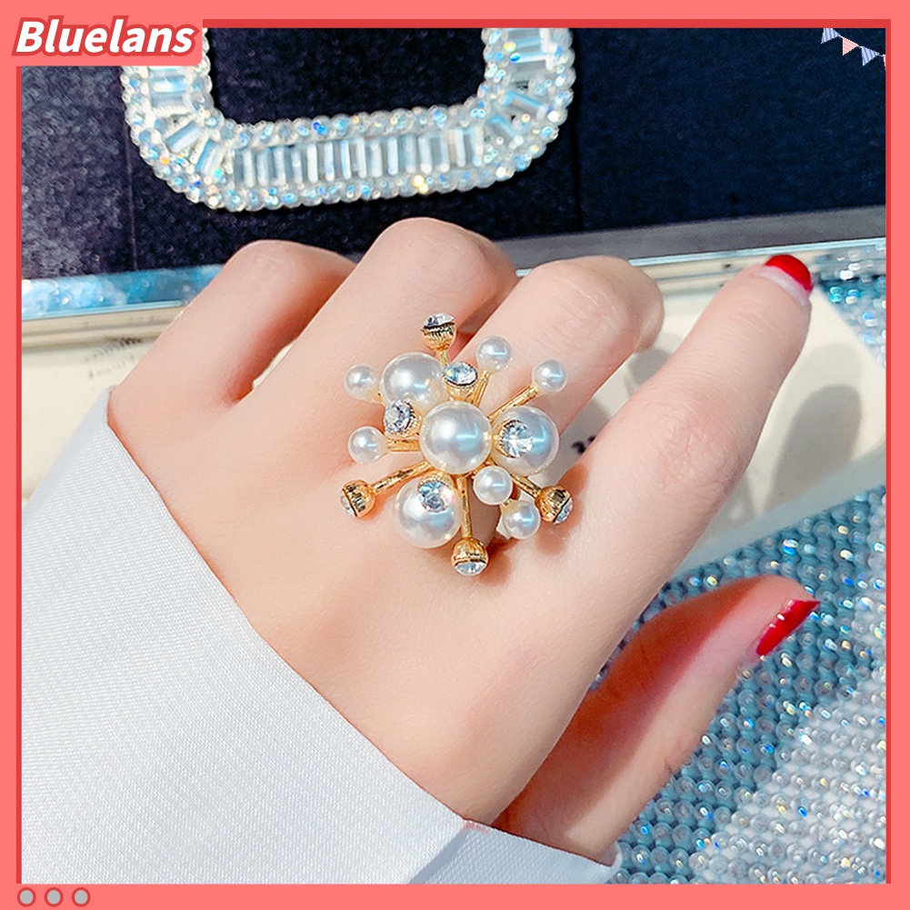 Nhẫn dạng mở hình bông tuyết đính đá và ngọc trai giả hợp thời trang cho nữ