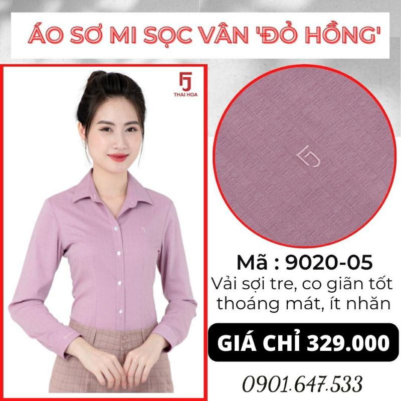 Áo Thái Hòa vải sợi tre co giãn màu hồng nhã nhặn 2869 9020