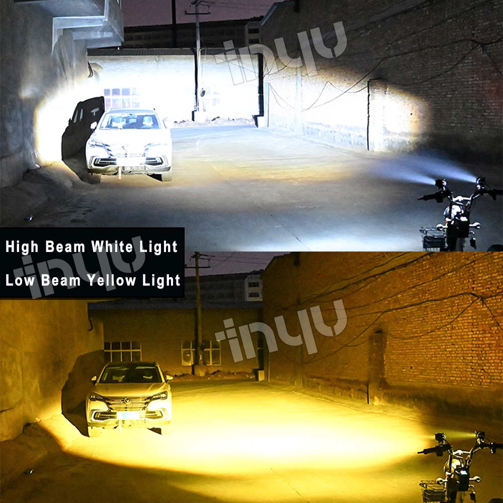 Đèn pha bên ngoài dành cho xe máy Đèn pha LED 2,5 inch với thấu kính Đèn lái xe màu vàng trắng Đèn pha kép màu cú 12V-90V cho xe đạp đường phố ATV