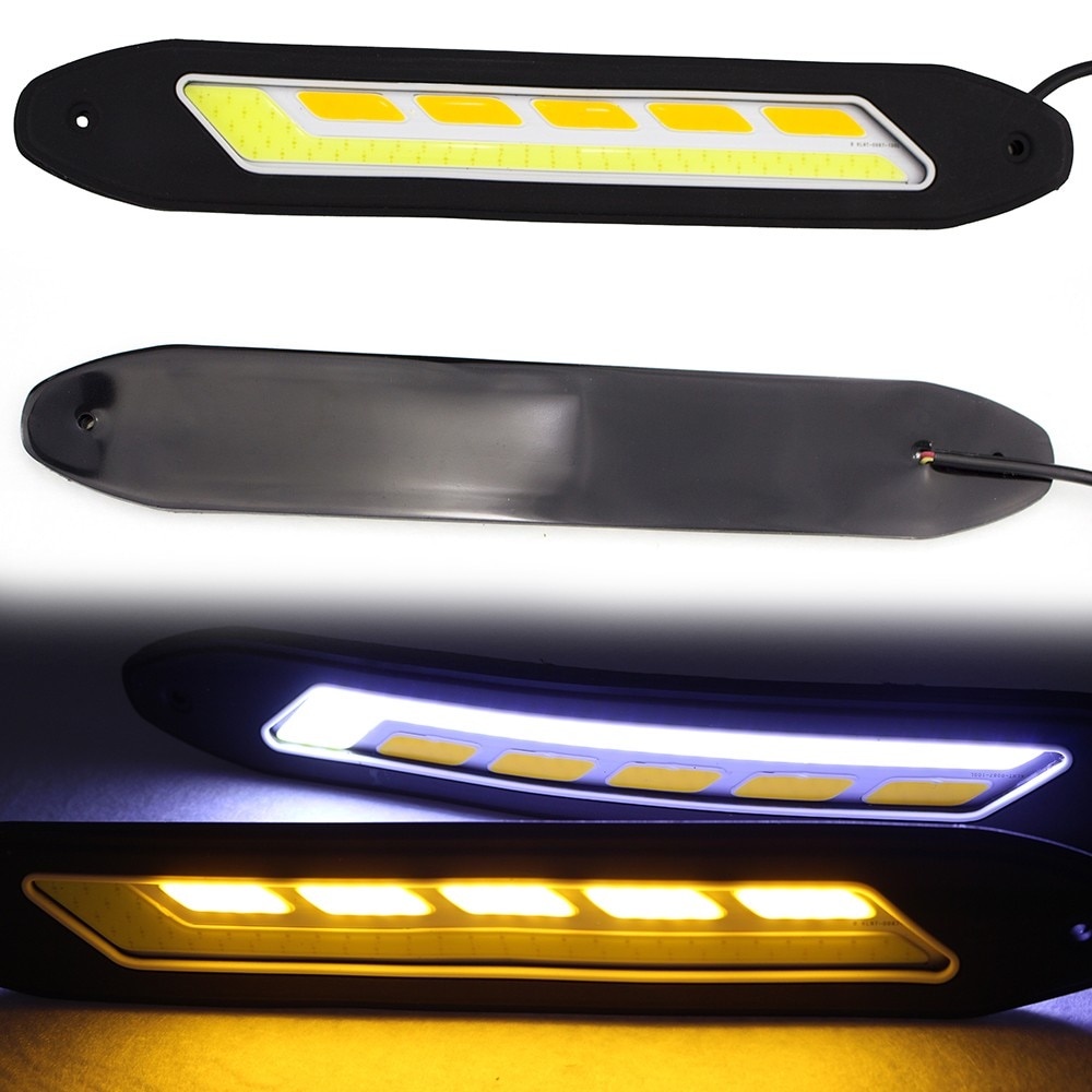 Set 2 Đèn Pha LED DRL Ánh Sáng Trắng / Vàng Chống Nước Linh Hoạt Có Đèn Xi Nhan Cho Xe Hơi