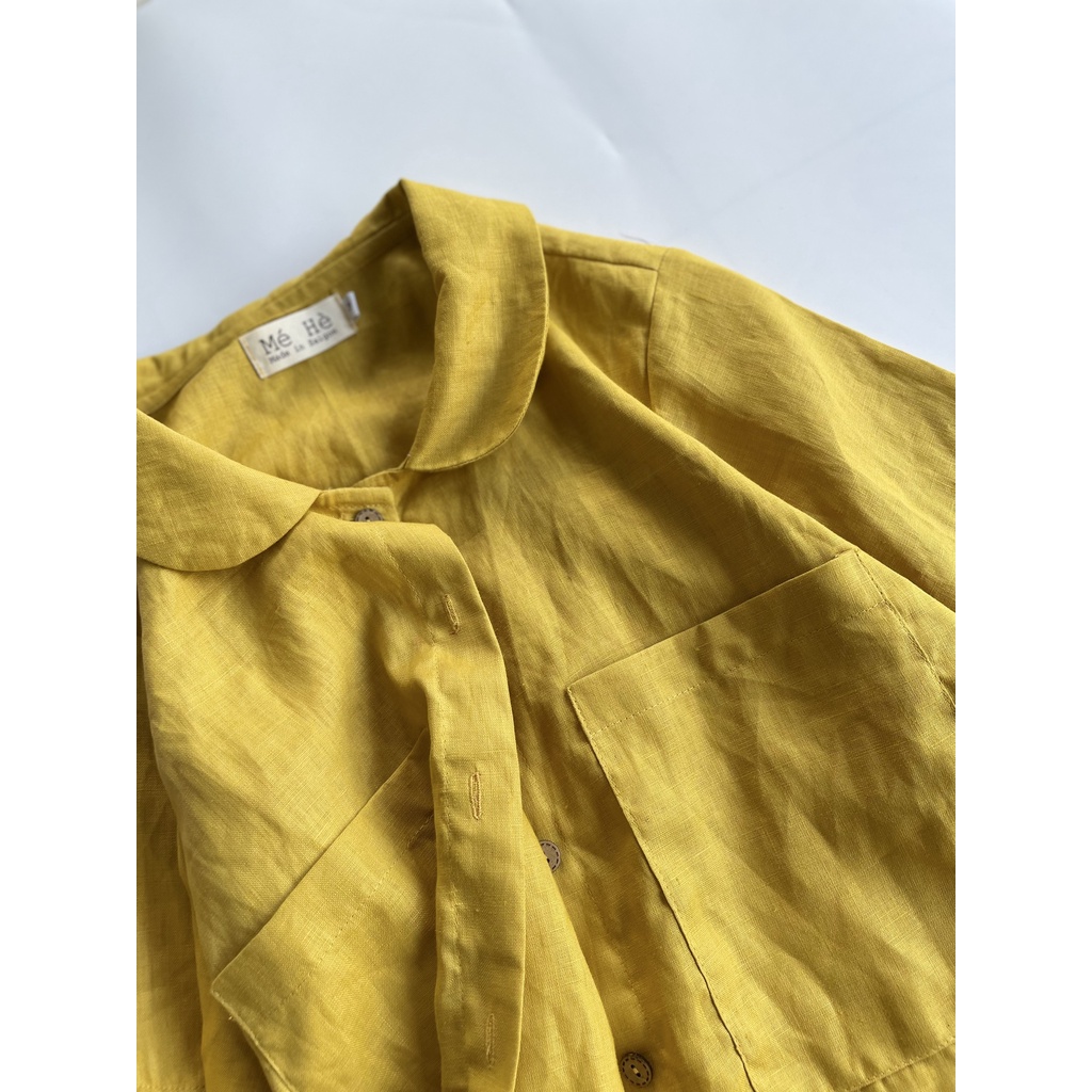 Áo linen tưng bâu sen