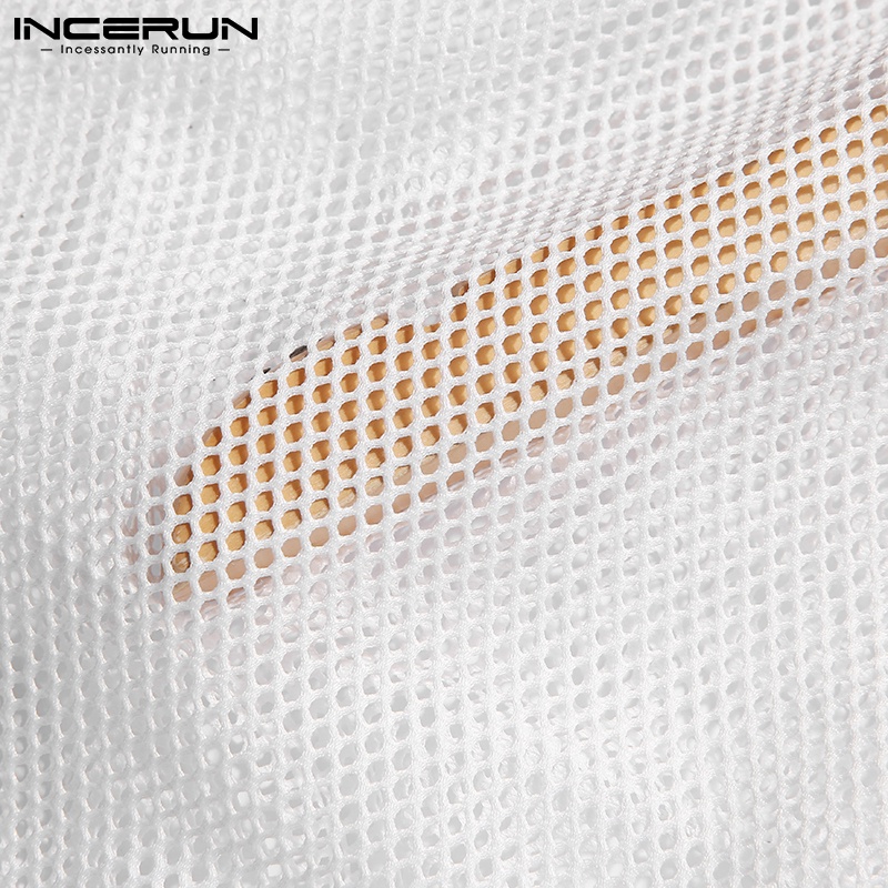 Quần short Incerun màu trắng phối tua rua thiết kế xuyên thấu thoáng khí thời trang cho nam