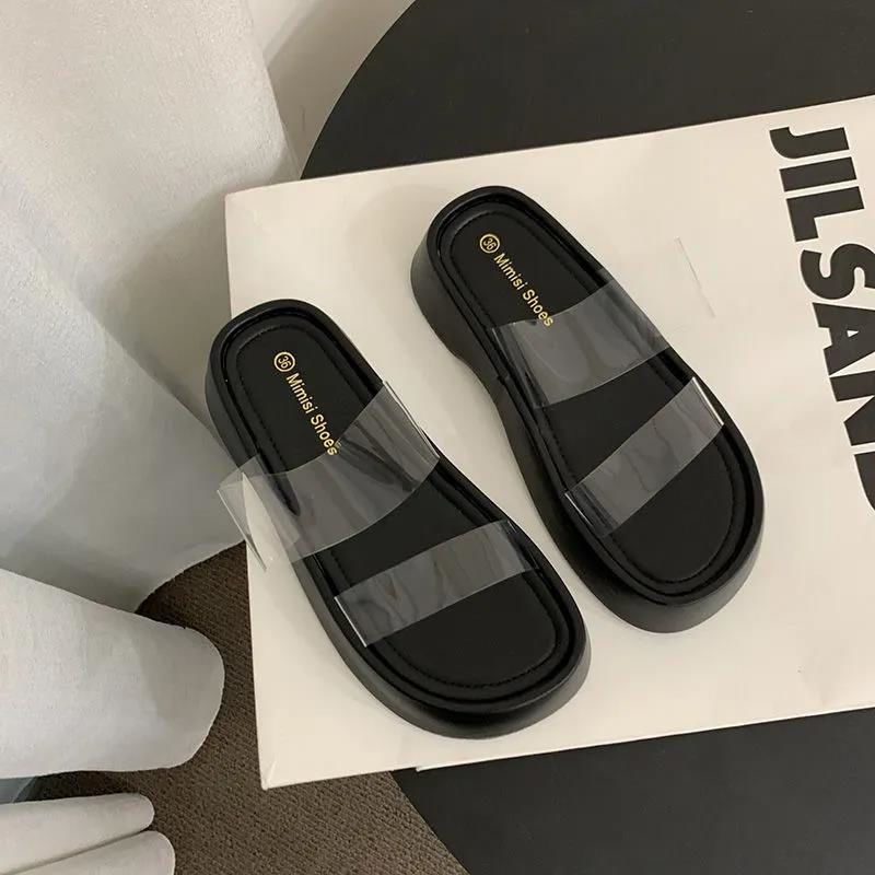 Dép Sandal Đế Dày Quai Ngang Trong Suốt Thời Trang Mùa Hè Hàn Quốc 2022 Cho Nữ