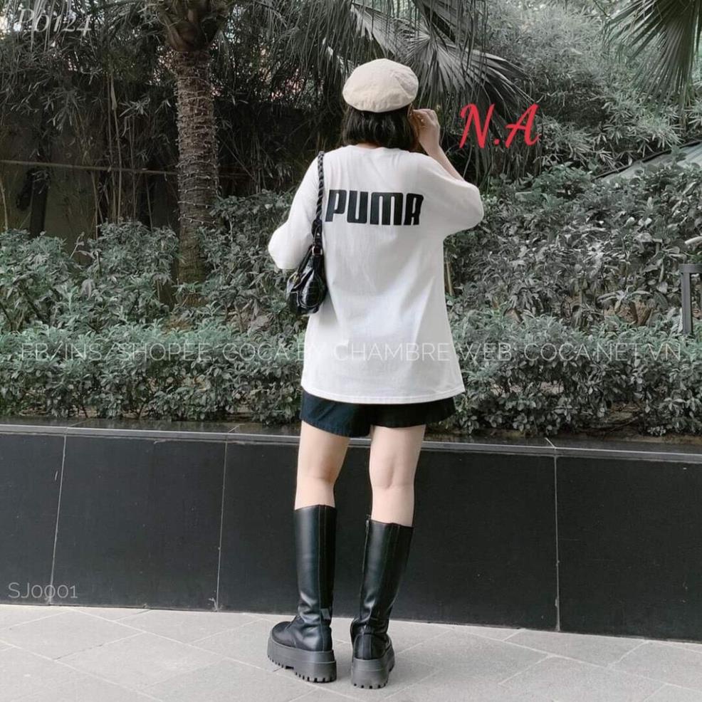 Áo phông tay lỡ PUMA chất cotton su nam nữ tay lỡ dáng thụng freesize