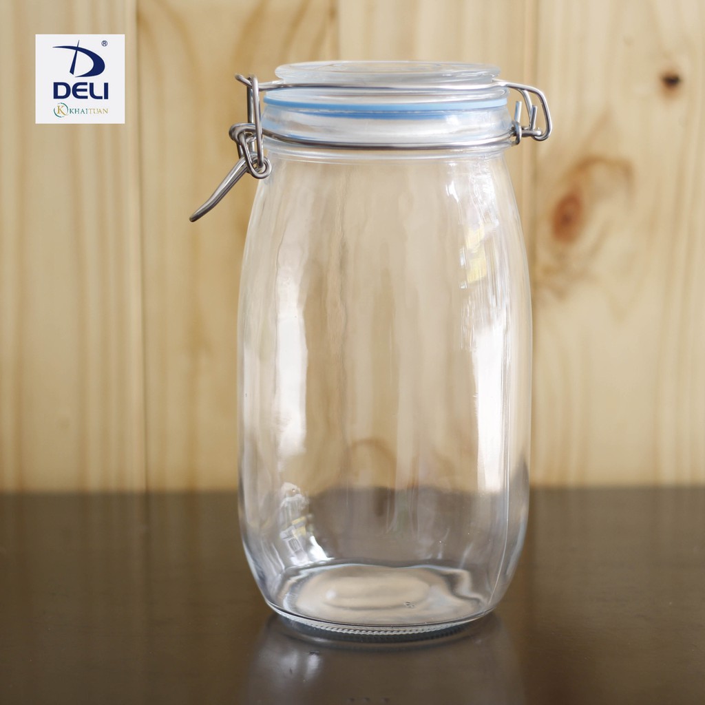 Hũ thủy tinh đựng gia vị cài kín bằng kiềng inox 1600ml