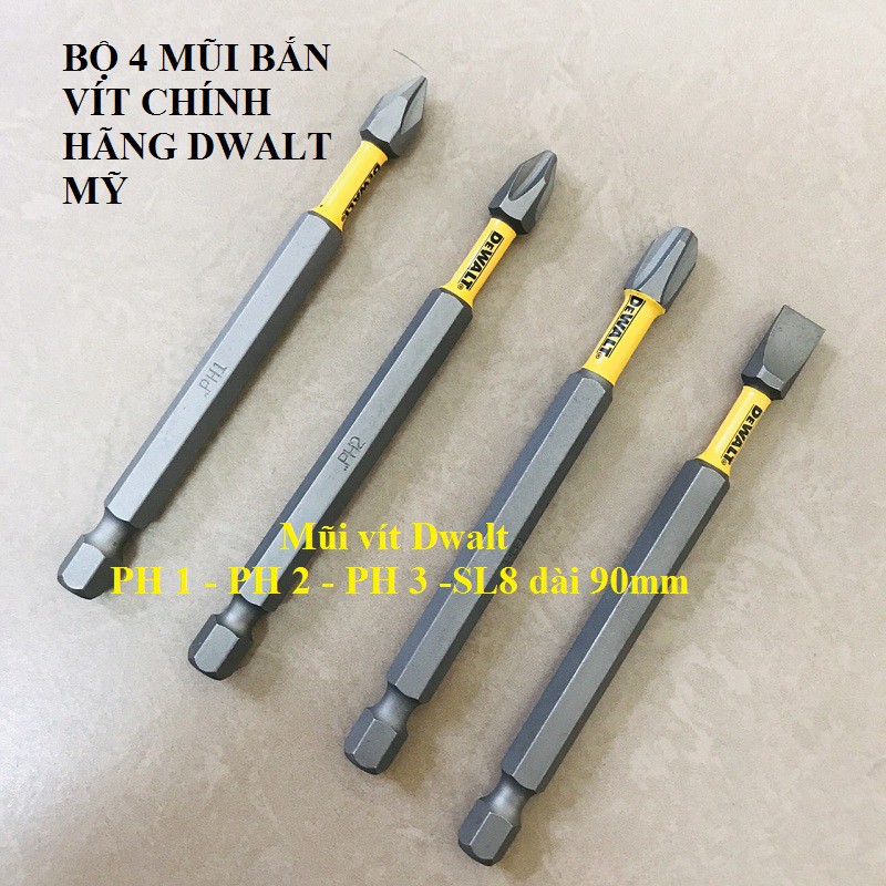4 Mũi Vít DeWalt Chính Hãng 90mm Ph1,2,3,Sle8