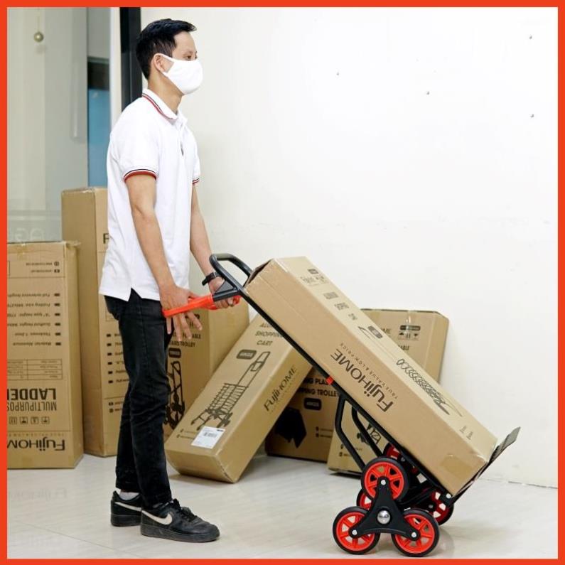 Xe đẩy hàng leo cầu thang 6 bánh Fujihome 150kg, thương hiệu NhậtBản, xe kéo hàng leo cầu thang gấp gọn siêu thị đa năng