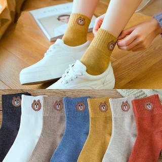 Set 10 Đôi Tất Gấu Nữ Cao Cổ Hàn Quốc Họa Tiết Đơn Giản Nhiều Màu Cute Dễ Thương Vớ Cao Nhiều Màu Giá Sỉ Tất Loại 1