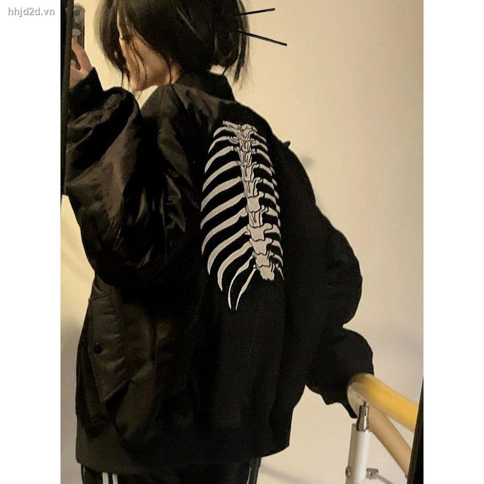 Áo khoác bóng chày in hình bộ xương phong cách Âu Mỹ cá tính thời trang dành cho nữ 2022