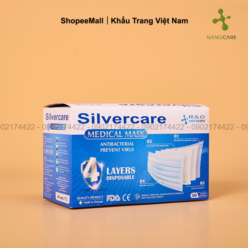Khẩu trang y tế kháng khuẩn 4 lớp SILVERCARE -  Hàng chính hãng Nanocare R&D