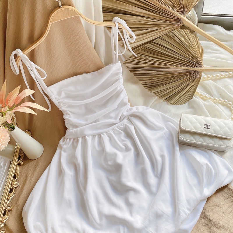 CAMIE DRESS - ĐẦM TRẮNG XOÈ CỘT NƠ VAI