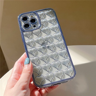 Ốp Điện Thoại Trong Suốt Mạ Điện Hình Trái Tim 3D Cho iPhone 12 Pro Max 11 XR X XS 7 8 Plus SE 2020 13 Pro