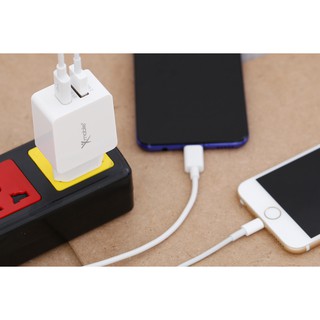 Adapter Sạc 2 cổng USB 2.4A Type C 3A Xmobile DS165 Trắng
